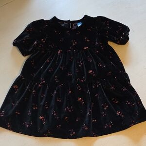 Old Navy Black Velvet‎ Kids Dress with Floral Accents